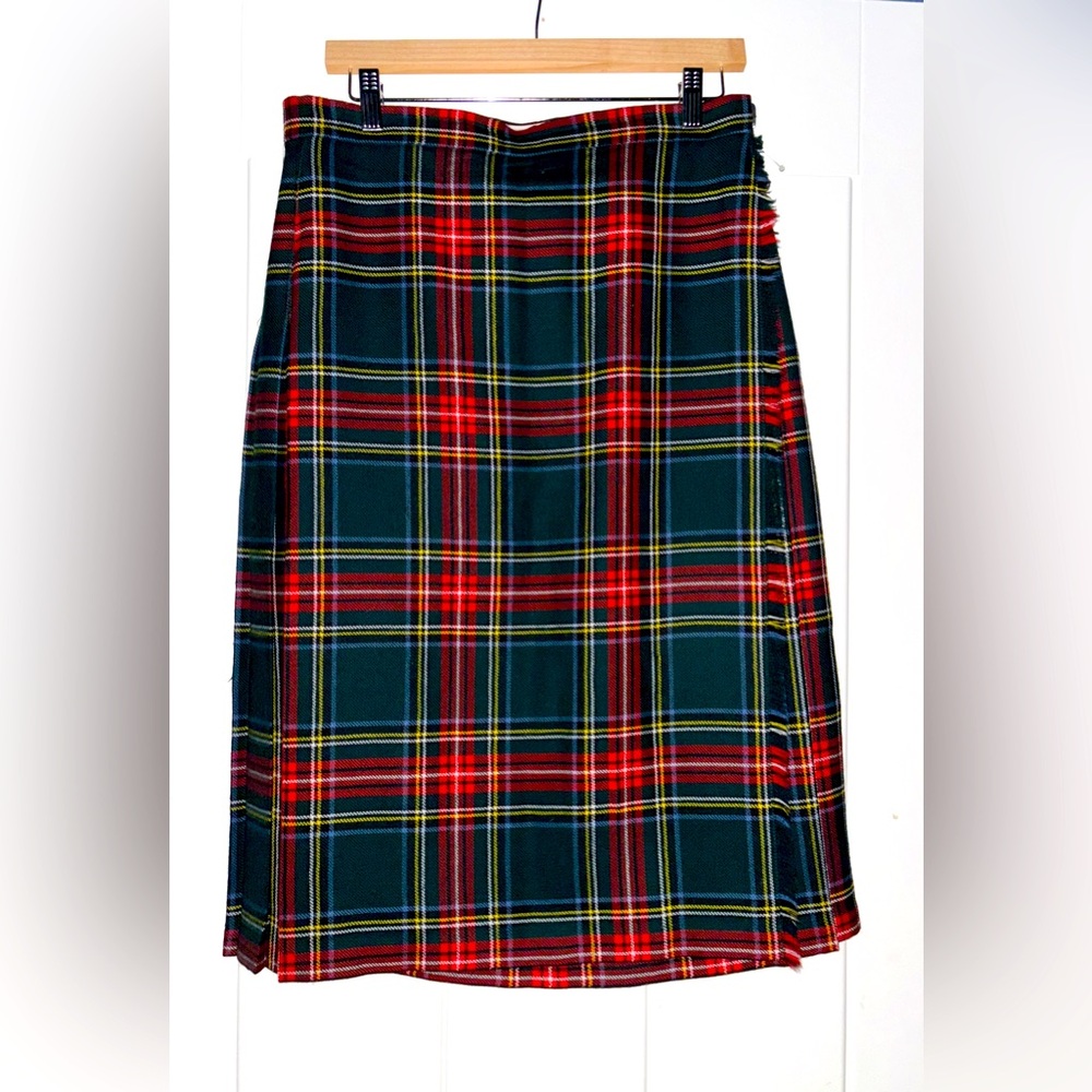 Vintage Scotland Highland House Pure New Wool Tartan Plaid Midi‎ Skirt Women 16